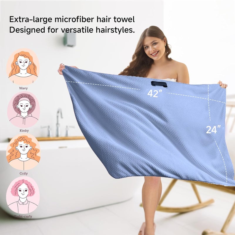 NeDKeN Large Microfiber Hair Towel for Women,Super Soft Anti Frizz & Quick Dry for Curly Hair,Ultra Absorbent Hair Wrap Towels for Long,Thick,Wet Hair 24x42 Inches (Blue) - Image 3